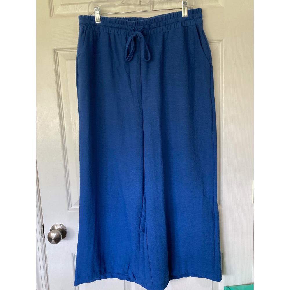 Zenana Royal Blue Wide Leg Drawstring Pants Plus 1X New Relaxed Casual Comfort
